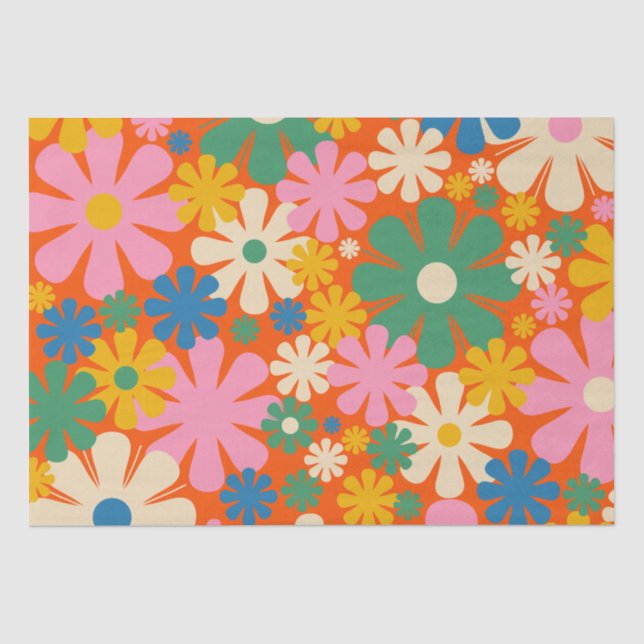 Papier Mousseline Fleurs rétro Multi-Color 60s les années 70 motif f (Recto)