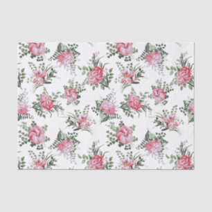 Papier Mousseline Fleurs romantiques et fougères roses