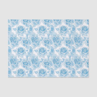 Papier Mousseline Fleurs roses bleues