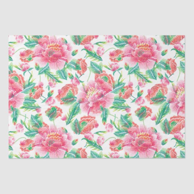 Papier Mousseline Fleurs roses brillantes Fille Motif (Recto)