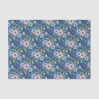 Papier Mousseline Fleurs roses dainty sur Découpage bleu