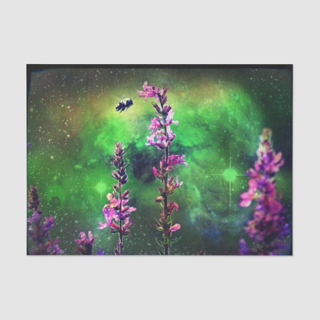 Papier Mousseline Fleurs roses et abeilles contre le monde (Recto)