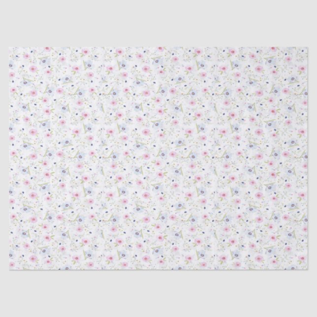Papier Mousseline Fleurs roses et bleues (Recto)