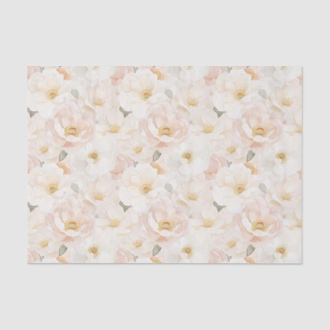 Papier Mousseline Fleurs Roses Pâles Mariage (Recto)