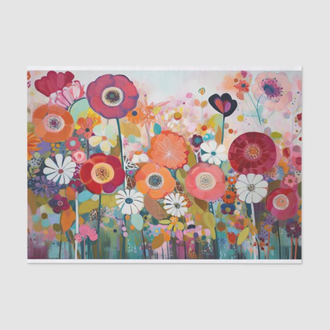 Papier Mousseline Fleurs roses poussiéreuses Découpage de peinture A (Recto)