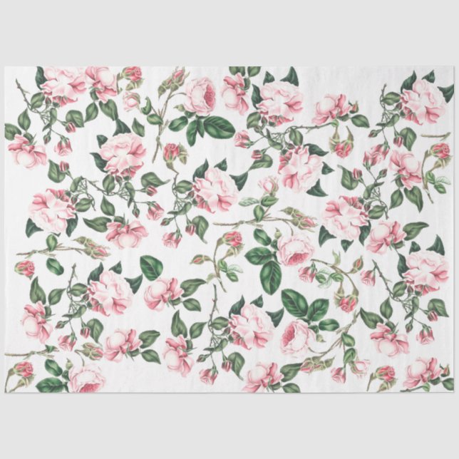 Papier Mousseline Fleurs Roses Rosebuds Papier de tissus floraux (Recto)