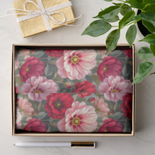 Papier Mousseline Fleurs roses, rouges et mauves 