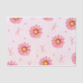 Papier Mousseline Fleurs roses, rubans et cœurs
