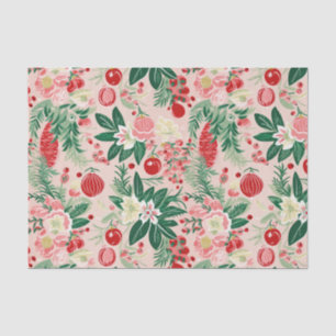 Papier Mousseline Fleurs roses vertes Noël rétro