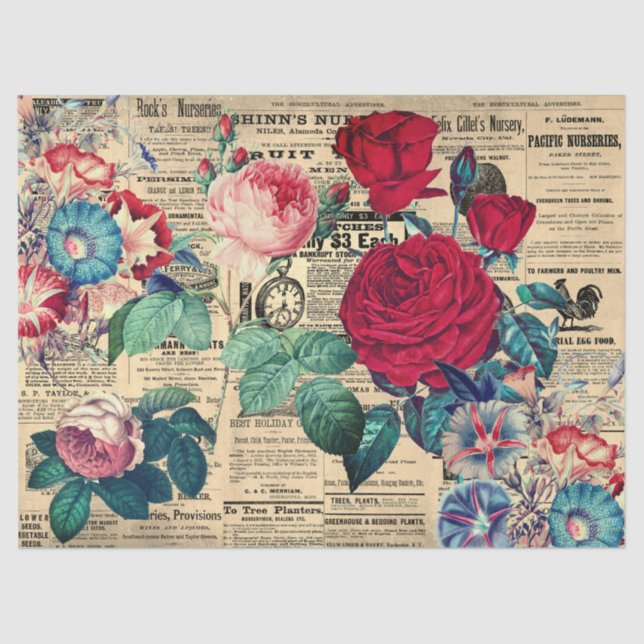 Papier Mousseline Fleurs Roses vintages (Recto)