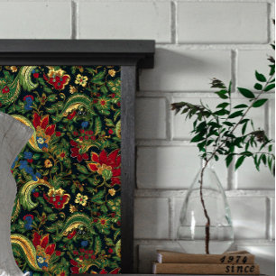 Papier Mousseline Fleurs rouges et bleues foncées Chinoiserie Découp