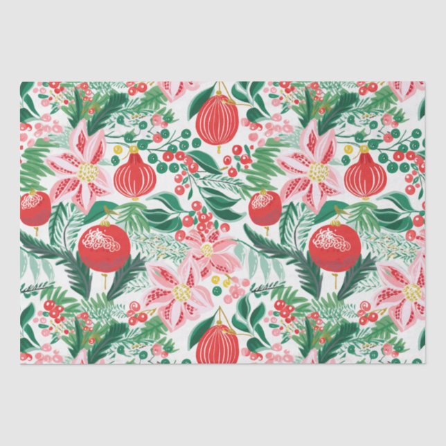Papier Mousseline Fleurs rouges et rétro Noël (Recto)