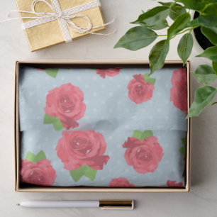 Papier Mousseline Fleurs rouges, Roses rouges, Feuilles verts, Flora