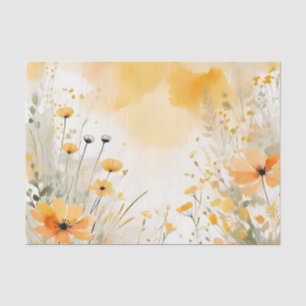 Papier Mousseline Fleurs sauvages d'aquarelle orange douce