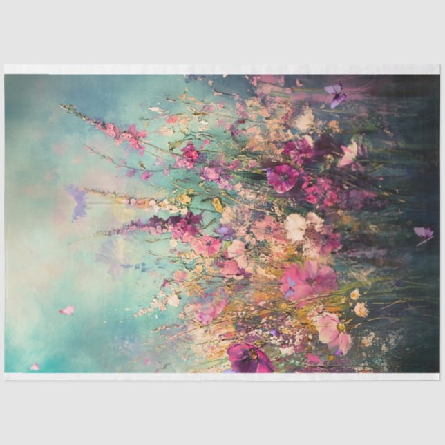 Papier Mousseline Fleurs sauvages, Paysage Abstrait vibrant (Recto)