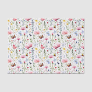 Papier Mousseline Fleurs sauvages rose jaune Papillon Anniversaire