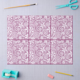 Papier Mousseline Fleurs tourbillonnant Dusty rose blanc Motif décou