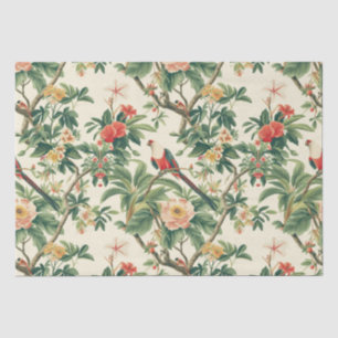 Papier Mousseline Fleurs tropicales colorées Oiseaux