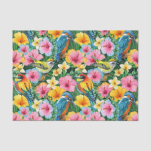 Papier Mousseline Fleurs tropicales et oiseaux dynamiques