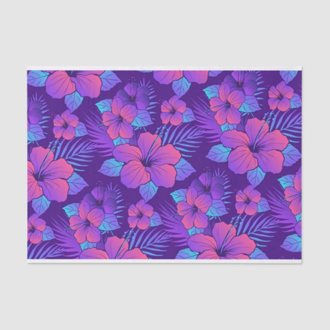 Papier Mousseline Fleurs tropicales violettes (Recto)
