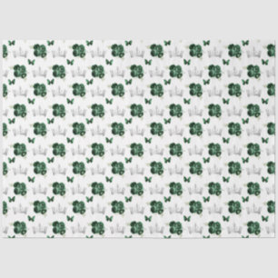 Papier Mousseline Fleurs vert foncé et couronnes argentées