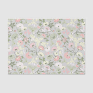 Papier Mousseline Fleurs vert rose motif floral