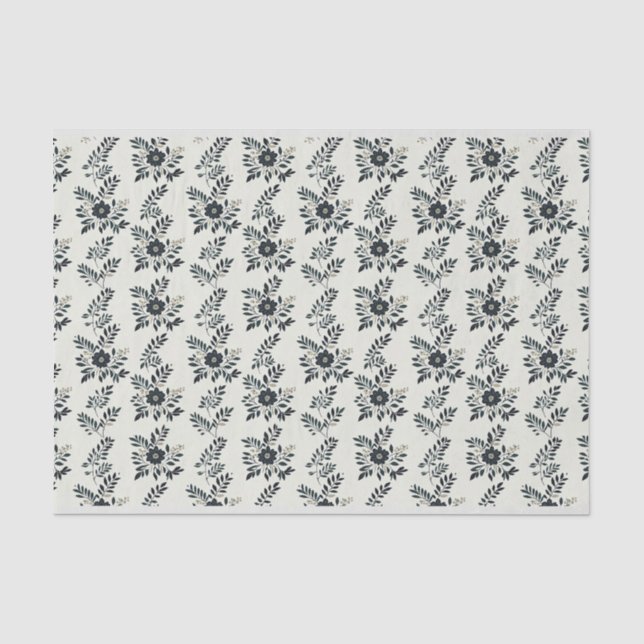 Papier Mousseline Fleurs Vertes Élégantes (Recto)