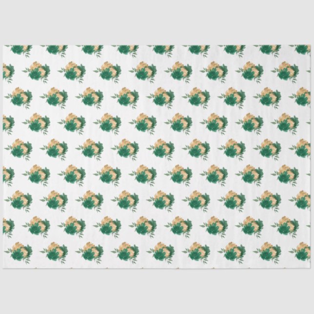 Papier Mousseline Fleurs vertes foncées et Motif de verdure (Recto)