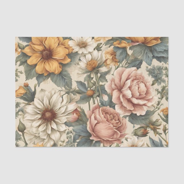 Papier Mousseline Fleurs Vintages élégantes (Recto)