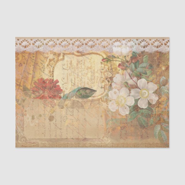 Papier Mousseline Fleurs vintages et dentelle (Recto)
