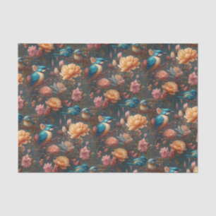 Papier Mousseline Fleurs vintages et oiseaux