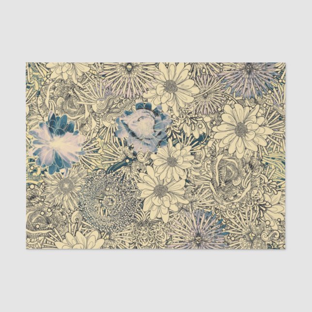 Papier Mousseline Fleurs vintages illustrées (Recto)
