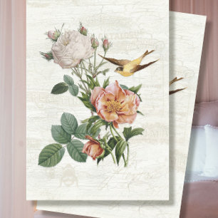 Papier Mousseline Fleurs vintages Oiseaux Ephémères Botaniques Décou