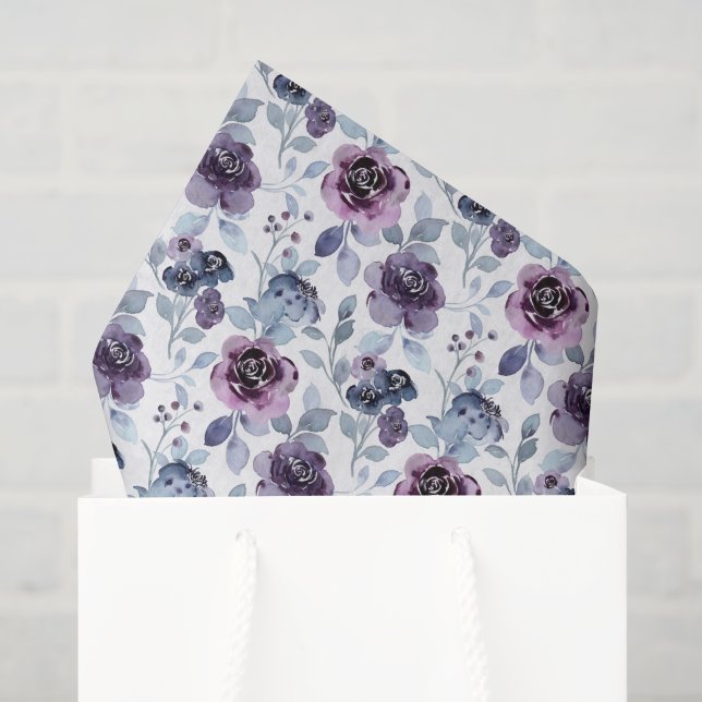 Papier Mousseline Fleurs Violettes  (Sac cadeau)