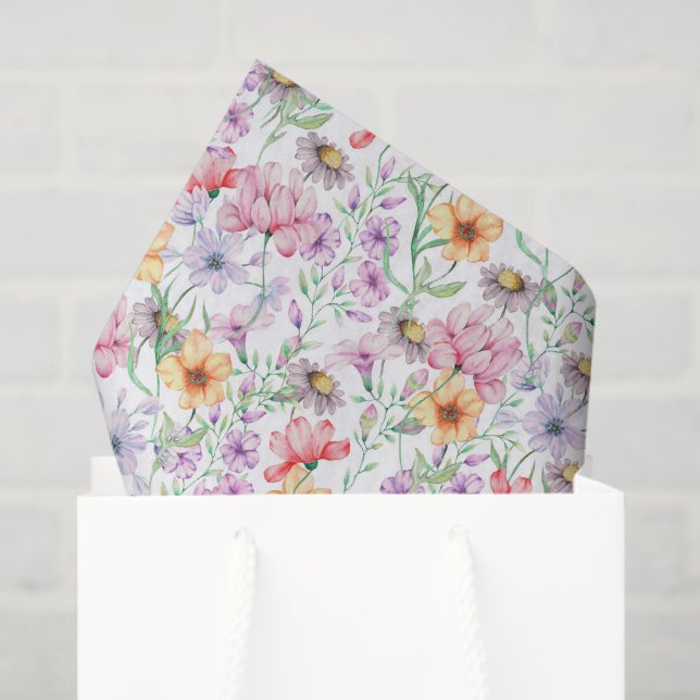 Papier Mousseline Fleurs Violettes (Sac cadeau)