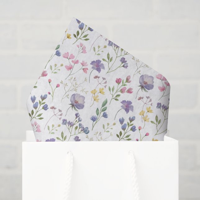 Papier Mousseline Fleurs Violettes (Sac cadeau)
