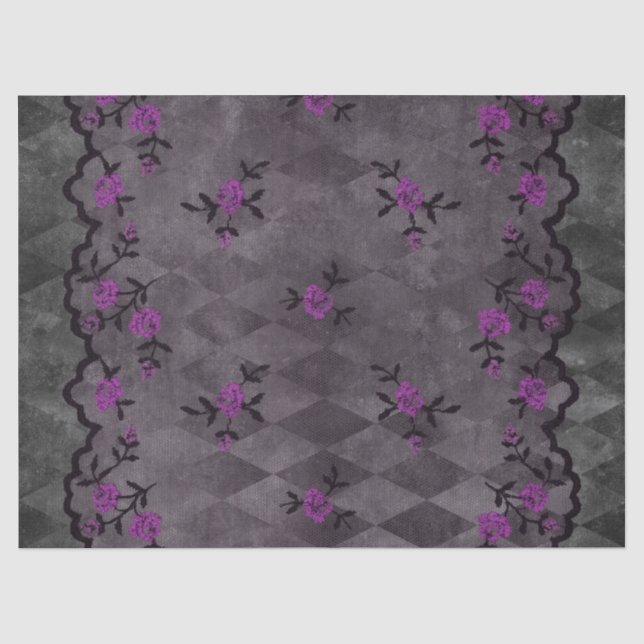 Papier Mousseline Fleurs violettes et découpage de la dentelle noire (Recto)