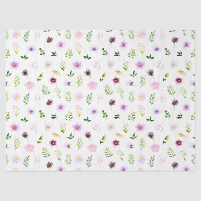 Papier Mousseline Fleurs violettes et Motif de feuillage (Recto)