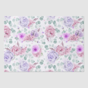 Papier Mousseline Fleurs violettes et roses poussiéreuses Motif bota