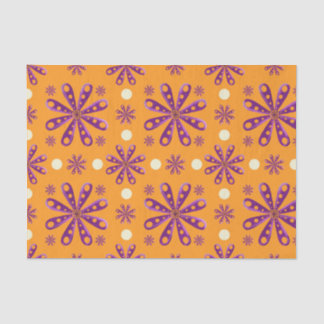 Papier Mousseline Fleurs violettes rétro sur fond orange