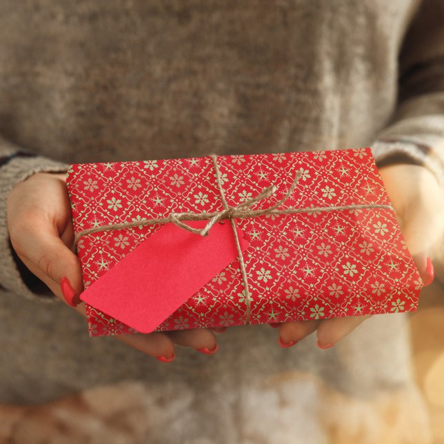 Papier Mousseline Flocon de neige rouge et vert Noël Motif (Red snowflake pattern tissue paper)