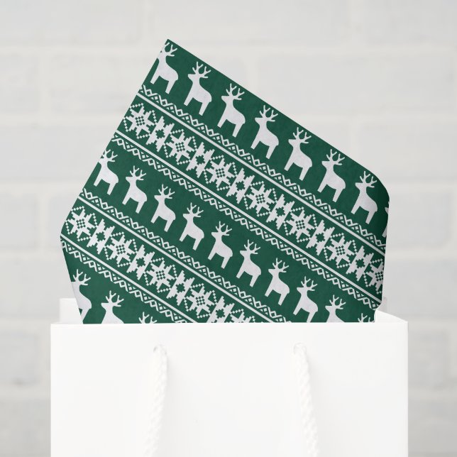 Papier Mousseline Flocon de neige traditionnel vert de rennes (Sac cadeau)