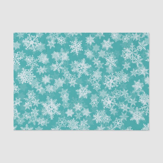 Papier Mousseline Flocons de neige sarcelle et blanc Hiver merveille (Recto)