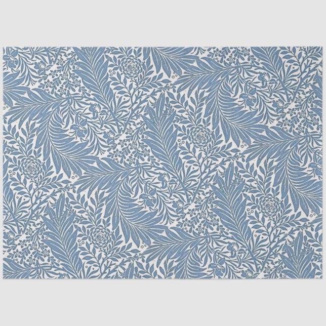 Papier Mousseline Floral 19th Century Pattern Blue on White Backgrou (Recto)