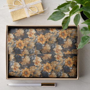 Papier Mousseline Floral à automne orange et noir
