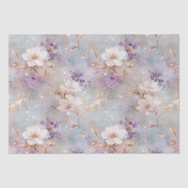 Papier Mousseline Floral blanc d'or violet (Recto)