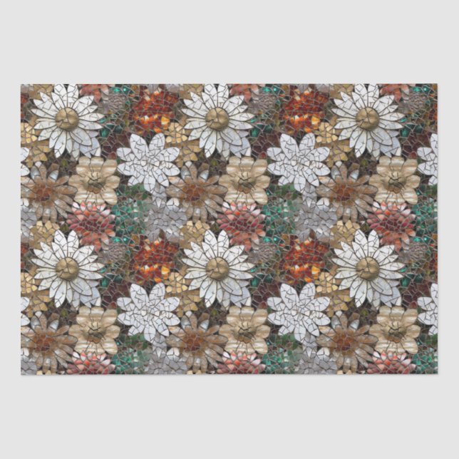 Papier Mousseline Floral blanc rouge or (Recto)