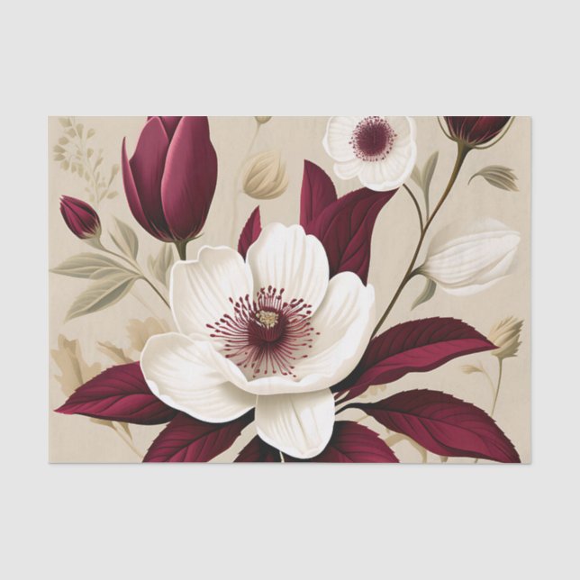 Papier Mousseline Floral Bourgogne Plante Botanique (Recto)