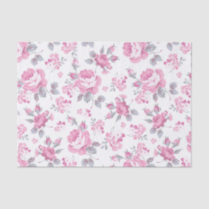 Papier Mousseline floral chic, motif rose, roses pâles, blanc,