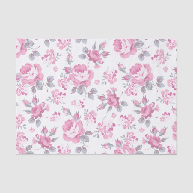Papier Mousseline floral chic, motif rose, roses pâles, blanc, (Recto)